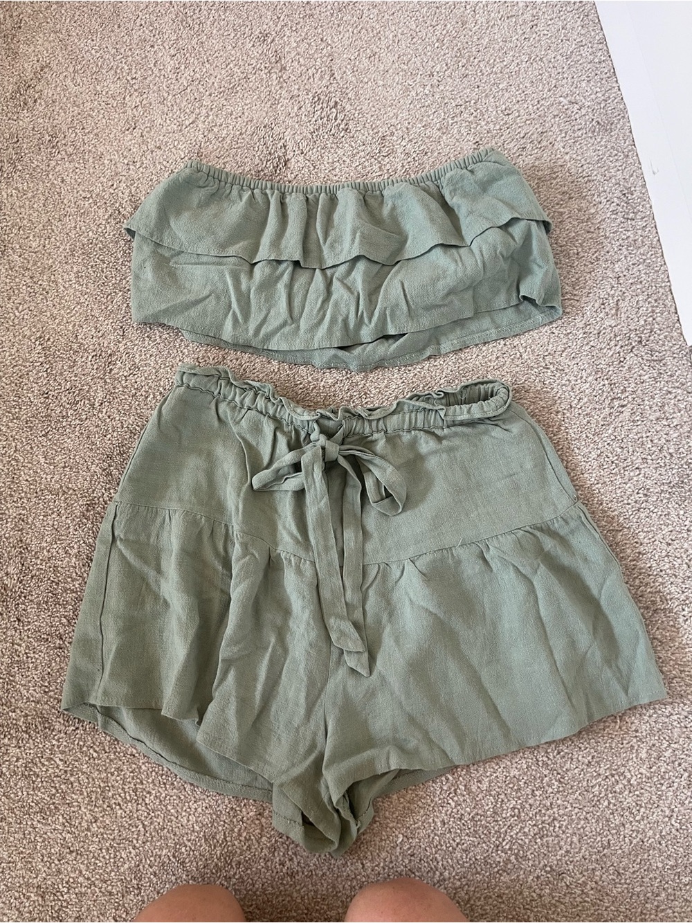 Princess Polly sage Green High-Waist Ruffle Tie Shorts Set